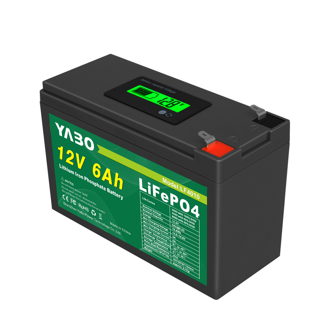 12V 6Ah LiFePO4 Lithium Battery with LED Display for Solar Systems